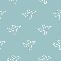 White line Plane icon - seamless pattern on blue background. Flying icon vector
