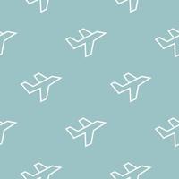 White line Plane icon - seamless pattern on blue background. Flying icon vector