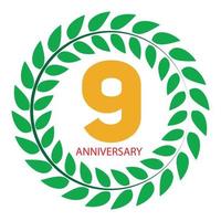 Template Logo 9 Anniversary in Laurel Wreath Vector Illustration