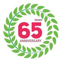 Plantilla de logotipo 65 aniversario en la ilustración de vector de corona de laurel