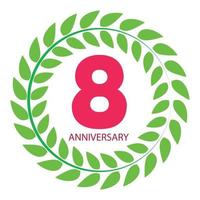 plantilla logo 8 aniversario en la ilustración de vector de corona de laurel