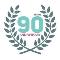 plantilla logo 90 aniversario en la ilustración de vector de corona de laurel