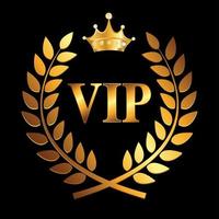 Gold Award Laurel Wreath with Crown and VIP Label. Winner Leaf Symbol of Victory. Vector Illustration
