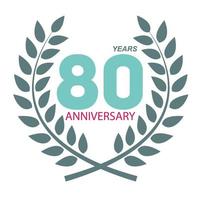 Template Logo 80 Anniversary in Laurel Wreath Vector Illustration