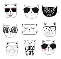 Cute Handdrawn Cat Set Vector Illustration