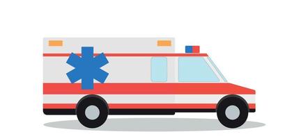 Colored Emergency Ambulance with Siren Flat Design. Vector Illustration.