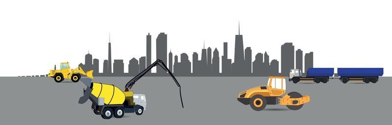 Construction Machinery in the City. Vector Illustration.