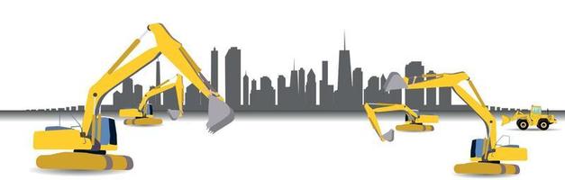 maquinaria de construcción en la ciudad. ilustración vectorial. vector