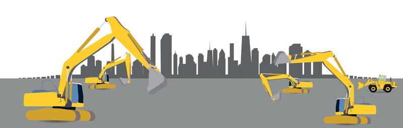 Construction Machinery in the City. Vector Illustration.