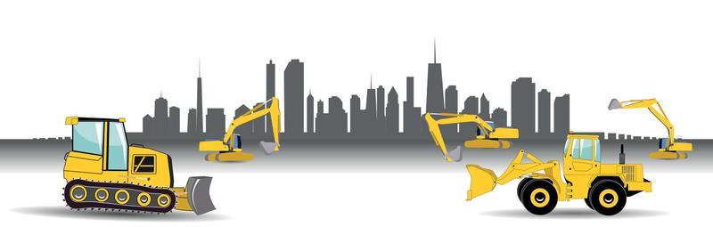 Construction Machinery in the City. Vector Illustration.