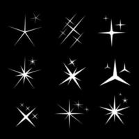 Set of Glowing Light Stars with Sparkles Vector Illustration