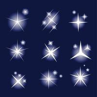 conjunto de estrellas de luz brillantes con destellos ilustración vectorial vector