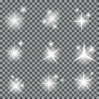 Set of Glowing Light Stars with Sparkles Vector Illustration