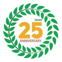 Plantilla de logotipo 25 aniversario en la ilustración de vector de corona de laurel