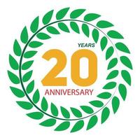 plantilla logo 20 aniversario en la ilustración de vector de corona de laurel