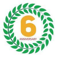 Template Logo 6 Anniversary in Laurel Wreath Vector Illustration