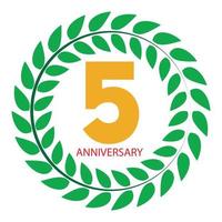 plantilla logo 5 aniversario en la ilustración de vector de corona de laurel