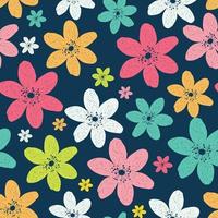 Abstract Natural Seamless Pattern Background with Colorful Flowers. Vector Illustration