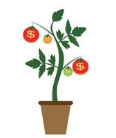 árbol de dinero coloreado, dependencia del concepto plano de crecimiento financiero. ilustración vectorial.