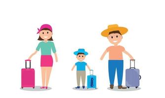 Family on vacation with suitcases. Vector Illustration.