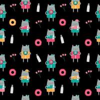 Cute Handdrawn Cat Seamless Pattern Vector Illustration