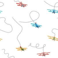 Color model of an old airplane flying in the sky. Seamless pattern. Vector illustration