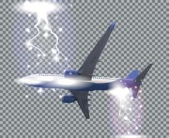 Naturalistic airliner flies on a transparent background. Side view from below. Vector illustration