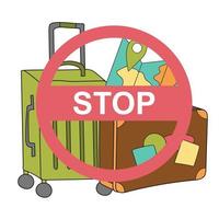 Red stop sign on a suitcase. Coronavirus pandemic. Design on white background vector
