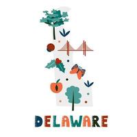 USA map collection. State symbols on gray state silhouette - Delaware vector