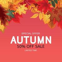 Abstract Vector Illustration Autumn Sale Background with Falling Autumn Leaves