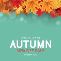 Abstract Vector Illustration Autumn Sale Background with Falling Autumn Leaves