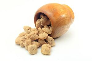 Soy meat in chunks on white background. Raw soybeans chunks photo