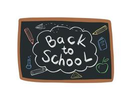 Isolated blackboard with doodles and lettering text. Back to school concept. vector