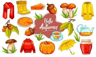 Autumn set. Large collection of autumn items. vector