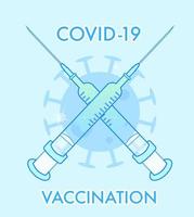 COVID-19 Illustration of dreamy blue crossed syringes, coronavirus vaccination. Vector EPS 10