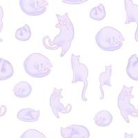 Seamless pattern with soft cute pastel cats on white background. vector