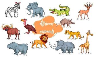 Large set of African animals. Funny animal characters in cartoon style. vector