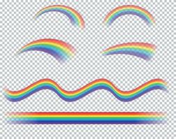 Colorful realistic multicolored rainbow. Natural arcuate phenomenon in the sky. Vector Illustration