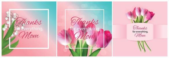 Thanks for everything, Mom. Happy Mother Day Cute Background with Flowers. Vector Illustration