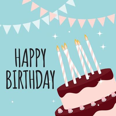 Abstract Happy Birthday Background Card Template with Cake Vector Illustration