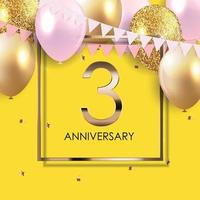 Template 3 Years Anniversary Background with Balloons Vector Illustration