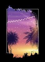 Summer Night Beach Poster. Tropical Natural Background with Palm.  Decor for fabric, textile, clothes Vector Illustration