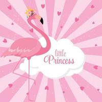 Beautiful Little Princess Pink Flamingo in Golden Crown. Vector Illustration