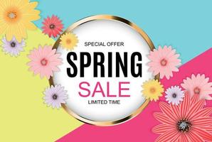 Spring Sale Cute Background with Colorful Flower Elements. Vector Illustration