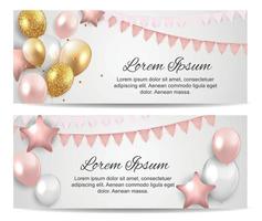 Color glossy balloons birthday party card background. vector illustration