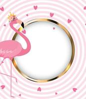 Beautiful Little Princess Pink Flamingo in Golden Crown. Vector Illustration