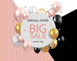 Sale banner with floating balloons. Vector illustration