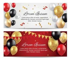 Color glossy balloons birthday party card background. vector illustration