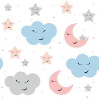 Cute Star, Cloud and Moon Seamless Pattern Background Vector Illustration