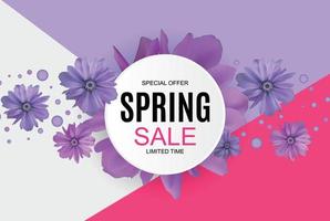 Spring Sale Cute Background with Colorful Flower Elements. Vector Illustration